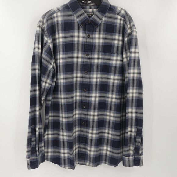 Eddie Bauer Relaxed Fit Flannel Button Down Shirt Gray Black Plaid‎ XL Tall XLT - Picture 1 of 5